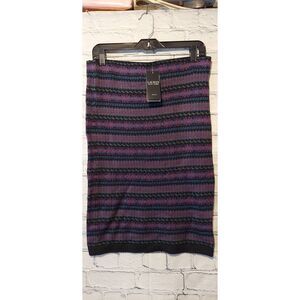 Lauren Ralph Lauren Petite Medium Fair Isle Skirt Black Purple Elastic Waist NWT